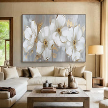 Load image into Gallery viewer, Hand - painted White Flower Gold - Accent Acrylic Art for Elegant Dining Room Decor LargeART1653