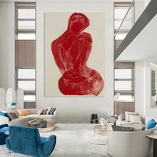 Load image into Gallery viewer, Line - Art Abstract Figure Art, Red - Toned Minimalist Painting for Contemporary Bedroom & Art Gallery LargeART2228