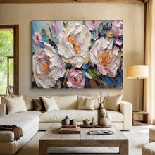 Load image into Gallery viewer, Textured Peonies “Soft Blooms” Painting on Canvas, Elegant Floral Art DKH891