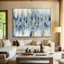 Load image into Gallery viewer, Blue & Gold Abstract Dots - Chic Living Room Art LargeART1519