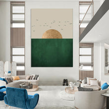 Load image into Gallery viewer, Beige, Gold & Green Minimalist Abstract Painting, Suited for Scandinavian - Style Living Room & Modern Hallway LargeART1921