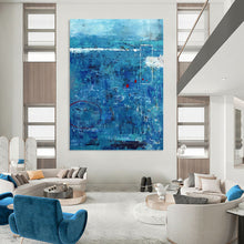 Load image into Gallery viewer, Blue - Toned Abstract with Red Accents - Great for Coastal Home Office & Serene Lounge LargeART2389