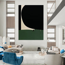 Load image into Gallery viewer, “Black, Green, and White Shapes” - Black, Green, White Abstract Art on Canvas DKH1214