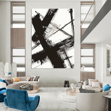 Load image into Gallery viewer, “Black - White Abstract Strokes” Abstract Painting on Canvas, Modern Monochrome Decor DKH1028