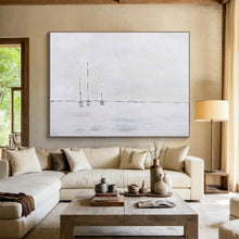 Load image into Gallery viewer, “Minimalist Sailboats on White” - Subtle Abstract Acrylic, Ideal for Minimalist Bedroom and Home Office DLZ261
