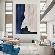 Load image into Gallery viewer, “Blue, White and Black Textured Abstract” - Minimalist Abstract Art on Canvas DKH1547