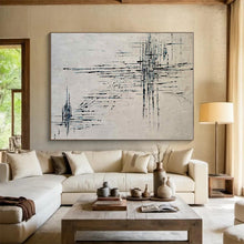 Load image into Gallery viewer, Oversized Black - Blue Linear Abstract Art for Modern Hallway & Art Gallery LargeART0469