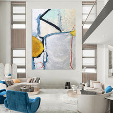 Load image into Gallery viewer, “Architectural Abstraction” - Grey, Blue, Yellow, Red Structural Art on Canvas DKH1103