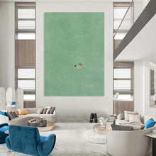 Load image into Gallery viewer, “Sync Swim” ,Monochromatic green with two small figures swimming. DTP305