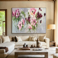Load image into Gallery viewer, Hand - painted Large - scale Pink and Purple Flower Bouquet Acrylic Art for Elegant Dining Spaces LargeART1764