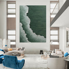 Load image into Gallery viewer, “Green Sea & White Foam” - Coastal Abstract Art on Canvas DKH1501