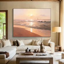 Load image into Gallery viewer, “Sunset Beach with Sailboats” - Impressionistic Abstract Acrylic, Ideal for Beach House and Coastal Dining Room DLZ264