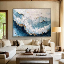 Load image into Gallery viewer, Textured Sea Wave Painting with Gold a Highlight for the Bedroom or Living Room LargeART1604
