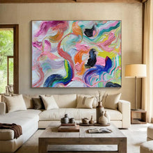 Load image into Gallery viewer, Vibrant Curved Abstract Painting with Pink, Purple, and Orange for Modern Bedroom & Creative Studio DKH292