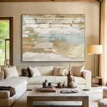 Load image into Gallery viewer, Large - Scale Beige - Blue Abstract Textured Art for Living Room & Hotel Lobby LargeART0434