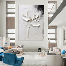 Load image into Gallery viewer, Impasto Abstract Flower Art, Textured White - Toned Painting for Botanical - Themed Bathroom & Calming Yoga Studio LargeART2217