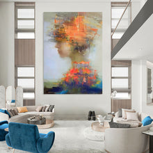 Load image into Gallery viewer, “Colorful Abstract Figure” ,Soft background with a figure’s profile, surrounded by vibrant, fragmented colors and shapes. DTP318