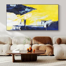 Load image into Gallery viewer, Oversized Hand - painted Bold Yellow and Blue Shapes Acrylic Art for Modern - Chic Home Offices LargeART0215
