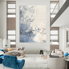 Load image into Gallery viewer, “Textured White and Blue Abstract Ice” - White, Blue, Grey Abstract Art on Canvas DKH1265
