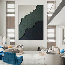 Load image into Gallery viewer, “Ripped Paper Textures in Green and Black” - Green, Black, White Abstract Art on Canvas DKH1218