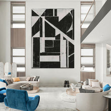 Load image into Gallery viewer, “Geometric Black - and - White Collage” - Black, White Abstract Geometric Art on Canvas DKH1151