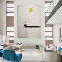 Load image into Gallery viewer, “Minimalist Figure Fishing under Yellow Moon” - Zen - Inspired Art on Canvas DKH1562