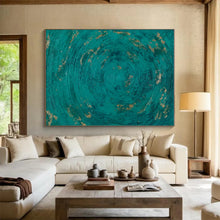 Load image into Gallery viewer, Teal - Gold Circular Patterns Art for Coastal Spa & Boho - Chic Living Room LargeART0902