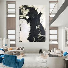 Load image into Gallery viewer, “Black - White Textured Contrast” Abstract Painting on Canvas, Industrial Living Room Decor DKH1047