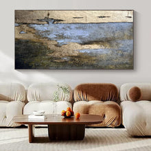 Load image into Gallery viewer, Blue, Gold & Brown Textured Abstract Acrylic Art, Perfect for Elegant Hotel Lobby & Sophisticated Home Library LargeART1001