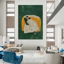 Load image into Gallery viewer, Green - Orange Abstract Intimate Scene Art, Ideal for Romantic Living Room & Loving Bedroom LargeART2050