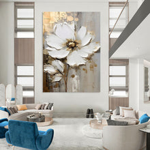 Load image into Gallery viewer, “Elegant Bloom” White flowers with gold accents on textured background. DTP300