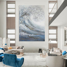 Load image into Gallery viewer, “Swirling Wave with Gold Accents” – Textured, swirling wave in blue and white, with gold hints. DTP337