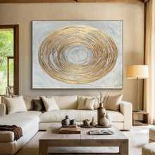 Load image into Gallery viewer, Golden Concentric Circles on Gray Abstract acrylic painting DLZ109