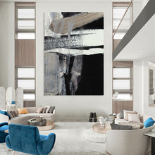 Load image into Gallery viewer, Monochrome Layered Mystery – Black, White, and Beige Textured Abstract DTP193