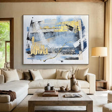 Load image into Gallery viewer, Enormous Blue and Gold Abstract Geometry Acrylic for Chic Home Office & Glamorous Dining Room LargeART0311