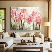 Load image into Gallery viewer, Pink Tulips “Delicate Blooms” Painting on Canvas, Gentle Floral Art DKH898