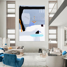 Load image into Gallery viewer, “Whimsical Urban Tale” - Grey, Black, Orange, Blue Abstract City - Inspired Art on Canvas DKH1097