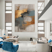 Load image into Gallery viewer, “Gold and Cool Tones Abstract” – Balanced Abstract with Warm and Cool Contrasts DTP136