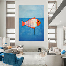 Load image into Gallery viewer, Whimsical Striped Fish Abstract Painting, Ideal for Coastal - Themed Bedroom & Family Kitchen LargeART1836