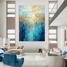 Load image into Gallery viewer, “Blue - Gold Forest” – Blue, Aqua & Gold Abstract Acrylic with Textured Trees DTP065