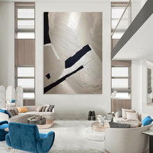 Load image into Gallery viewer, “Textured White and Black Geometric” - White, Black Abstract Art on Canvas DKH1241