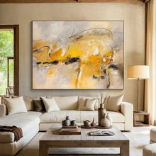 Load image into Gallery viewer, Yellow And Gray Abstract Expressionist Painting On Canvas DKH431