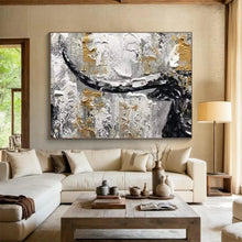Load image into Gallery viewer, Textured Bull Head Abstract Painting On Canvas for Bold Living Room & Masculine Study DKH336