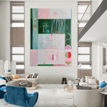 Load image into Gallery viewer, Green & Pink Geometric Abstract Painting, Suited for Modern Dining Room & Art - Centric Workspace LargeART1852