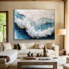 Load image into Gallery viewer, Textured Blue - Gold Ocean Abstract Painting for Luxury Bedroom & Opulent Lounge DKH156