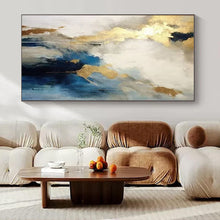 Load image into Gallery viewer, Blue and Gold Abstract Flow Canvas Painting, Suited for Contemporary Bedroom & Sophisticated Office LargeART1240