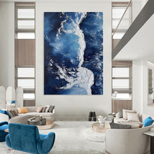 Load image into Gallery viewer, “Blue Ocean with White Impasto” – Deep blue ocean, white impasto forming wave - like shapes. DTP335