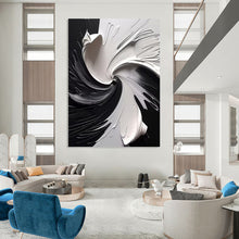 Load image into Gallery viewer, “Black & White Swirled Impasto” - Textured Abstract Art on Canvas DKH1474
