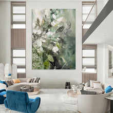 Load image into Gallery viewer, “Green - White Floral Dream” - Soft Green and White Blossom Art, Abstract Painting on Canvas DKH1086