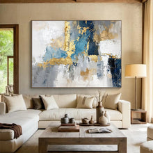 Load image into Gallery viewer, Blue and Gold Abstract Painting the First Choice for a Luxurious Living Room Style LargeART1602